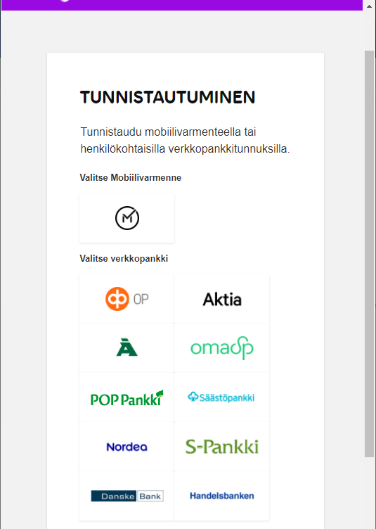 Pankkitunnistus tai mobiilivarmenne