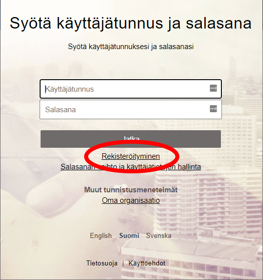 Syötä käyttäjätunnus ja salasana
