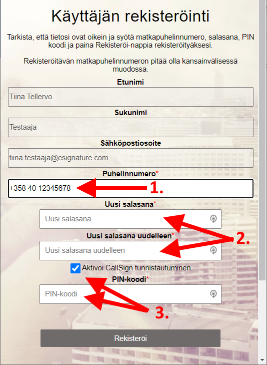 Rekisteröi sähköpostiosoite